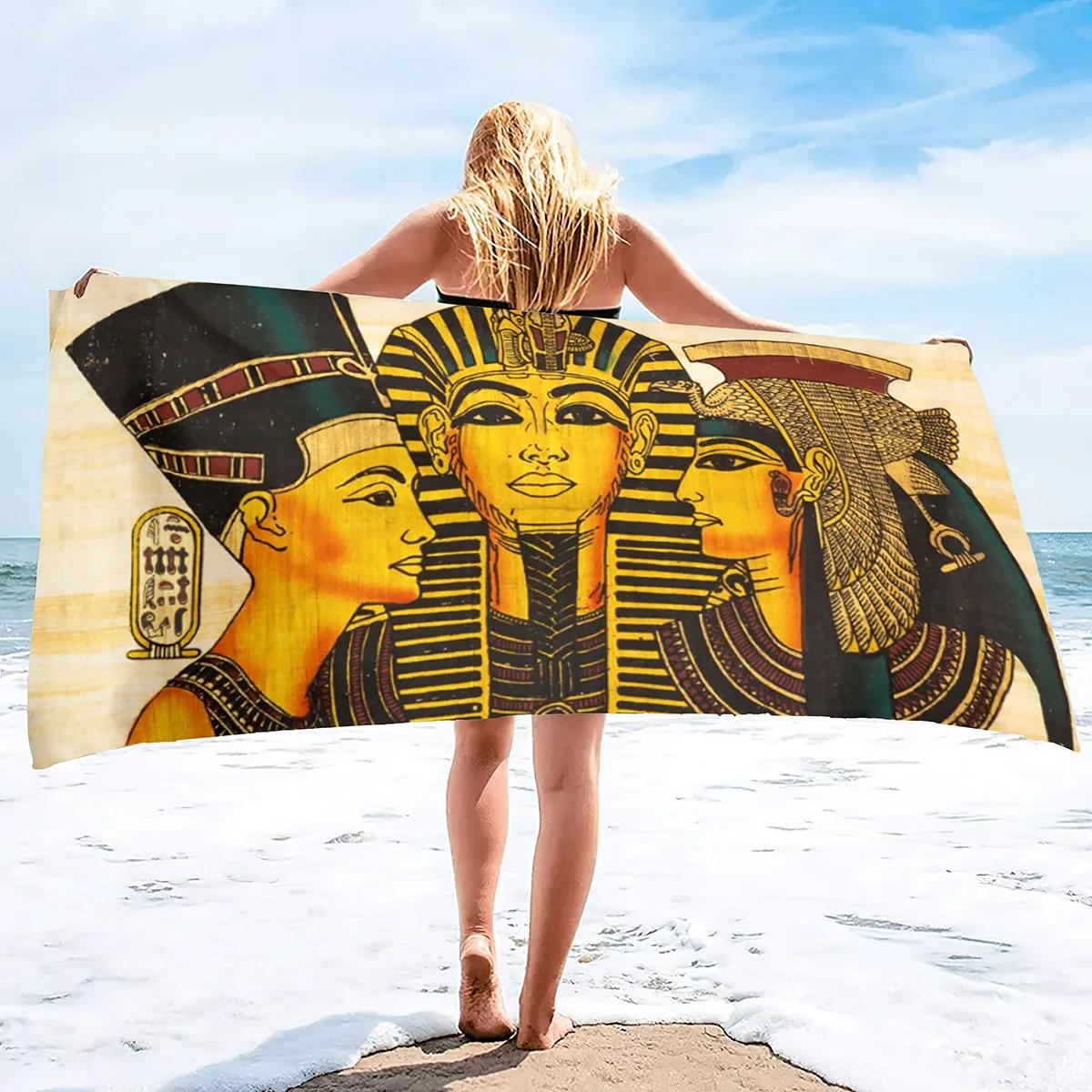 

Egyptian Pharaoh Print Beach Towel - Soft Absorbent Towel for History Lovers, Unique Design for Everyday Use and Comfort W30*H60(CM)