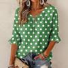 Women's Vintage Floral Print Ruffle Three-Quarter Sleeve Blouse with Round Neck and Tie Front