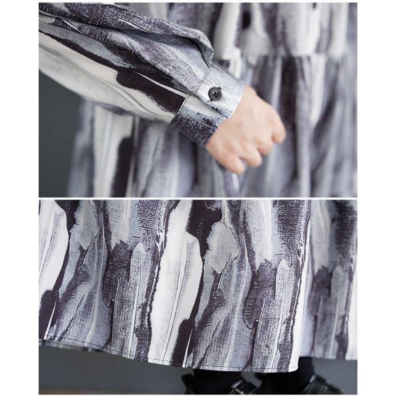 New Large Size Loose Thin Fashion Long-sleeved Printed Dresses