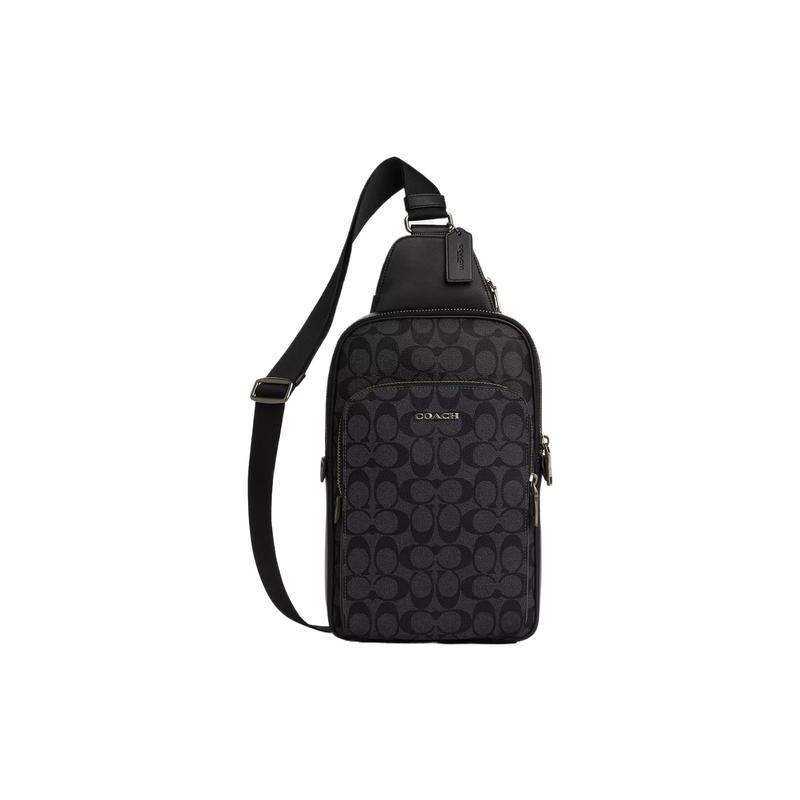 

COACH chest pack ETHAN 21 Classic presbyopic zipper closure, coated canvas and smooth calfskin, shoulder crossbody waist bag, bag, small size, women s чорний