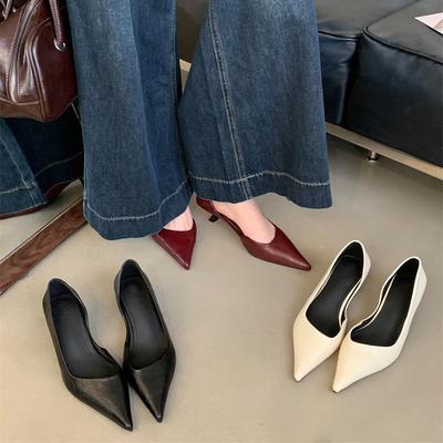 Spring 2025 New Versatile Skinny Solid Color Temperament Commuter Pointed Thin Heel High Heel Single Shoes Light Mouth Single Shoes Women