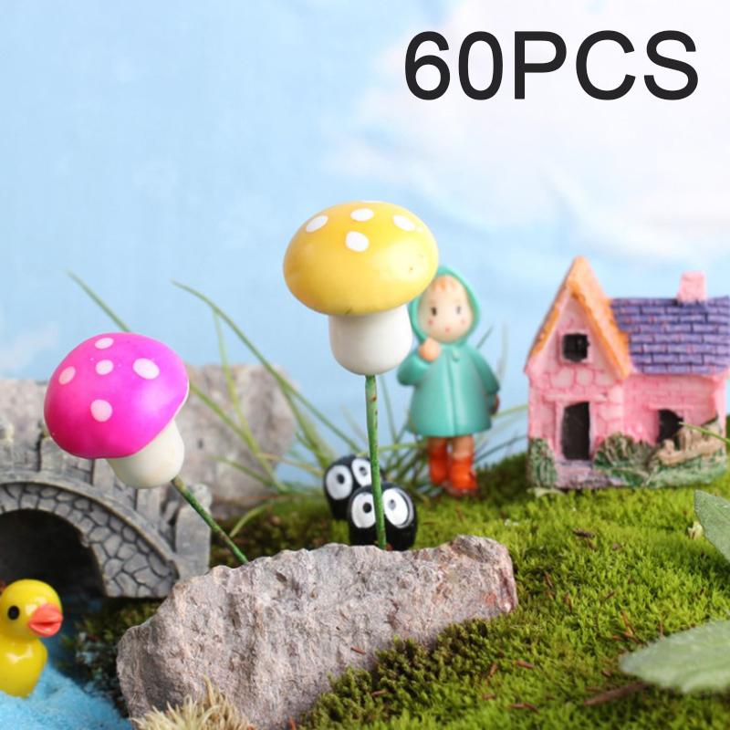 60Pcs Artificial Mini Mushroom Fairy Garden Moss Resin Crafts Garden Decor