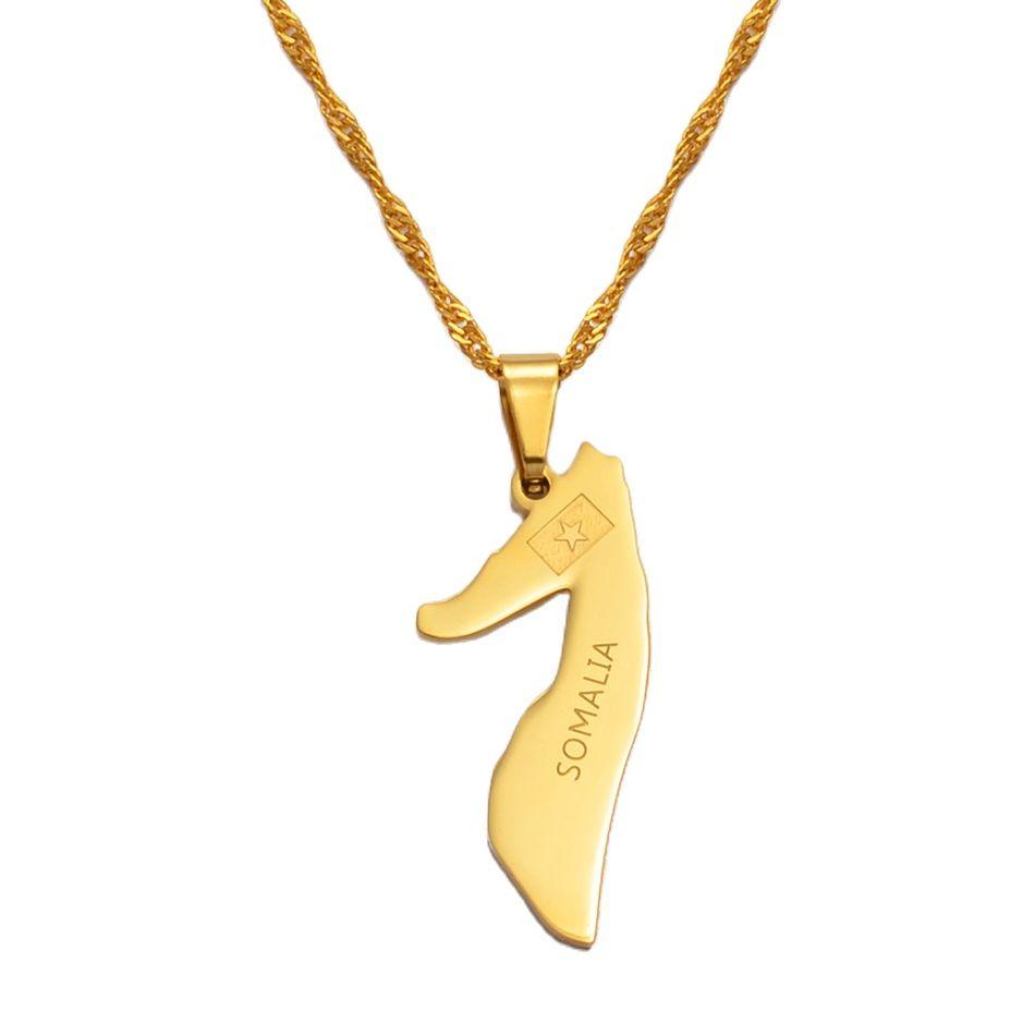 Anniyo 2.9CM Somalia Map Necklaces for Women Girl Gold Color Jewelry Soomaaliya Charms Pendant Somali Country Maps #020921 45cm or 17.7 Inches