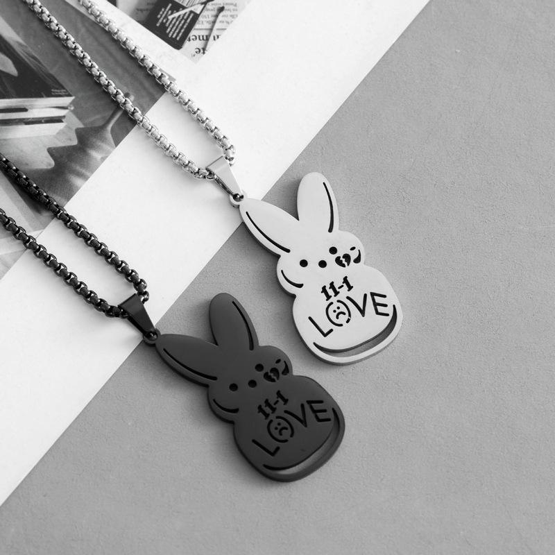 European and American Simple Cartoon Stainless Steel LOVE Rabbit Necklace Men's and Women's Fashion Personalized Collarbone Chain Jewelry