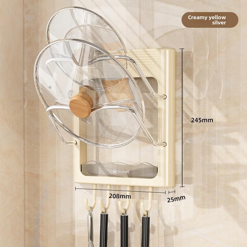 Kitchen Wall Mount Pot Lid Rack With Multilayer Storage For Home Cooking
