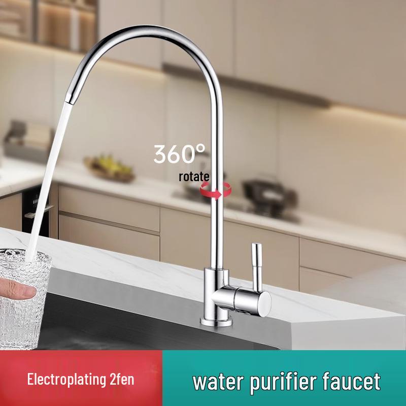 1/2 Inch Gooseneck Kitchen Faucet with Water Purifier - 304 Stainless Steel, Single Cold