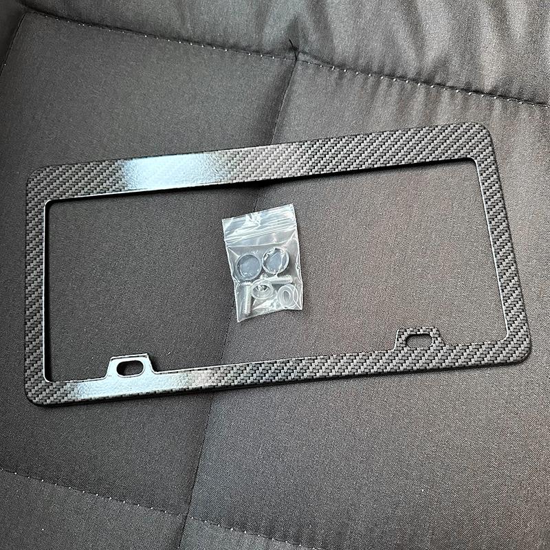 Universal Alloy License Plate Frame Black Carbon Bracket American Auto Accessory Fiber Number Plate TAG Cover for Front Rear