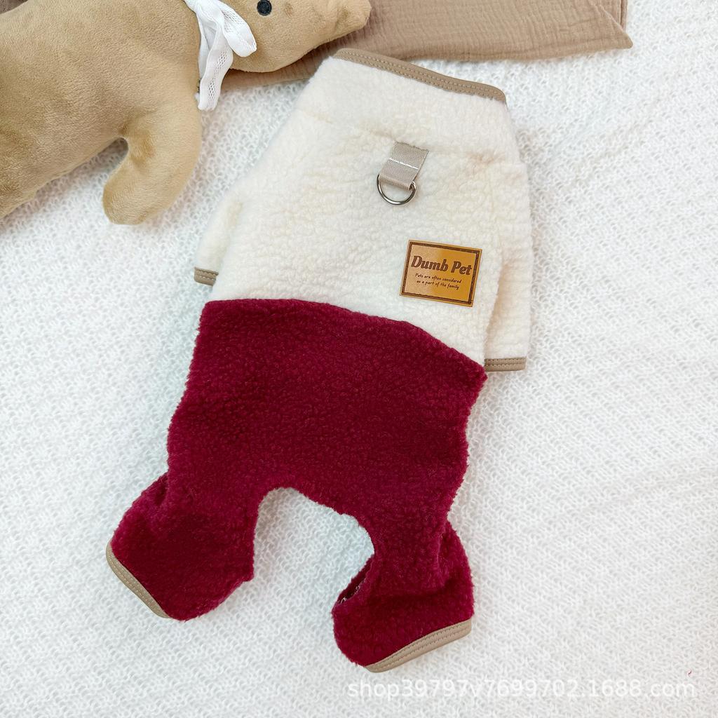 Stand-up Collar Thermal Dog Four-legged Clothing Autumn and Winter Lamb Wool Velvet Cat Clothing Pet Supplies Teddy Bichon