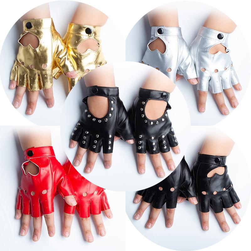Fashion Hollow Rivets Bright Leather Sexy Stage Performance Gloves Female Pu Imitation Leather Halloween Punk Knight Male