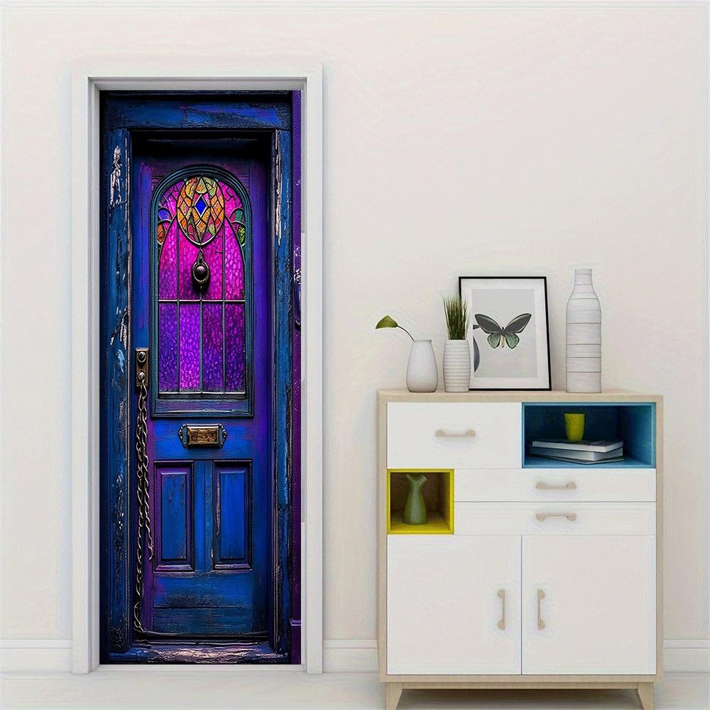 2pcs Retro Painted Glass Decorative Door Wall Stickers European Art Entrance Bedroom Living Room Background Wall Stickers Home W