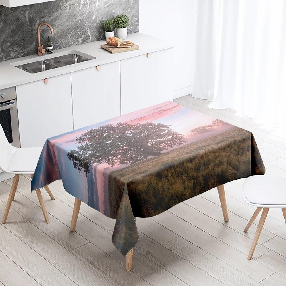 Tischdecke Natürliche Bäume Sonnenuntergang   Fleckabweisend Wasserdicht Rechteckig  Küchentisch Heimdekoration
