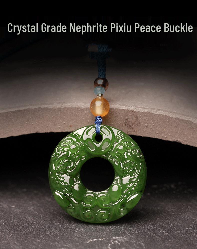 Natural Xinjiang Hetian Jade Double Pixiu Pendant - Unisex Peace Buckle Jadeite Necklace