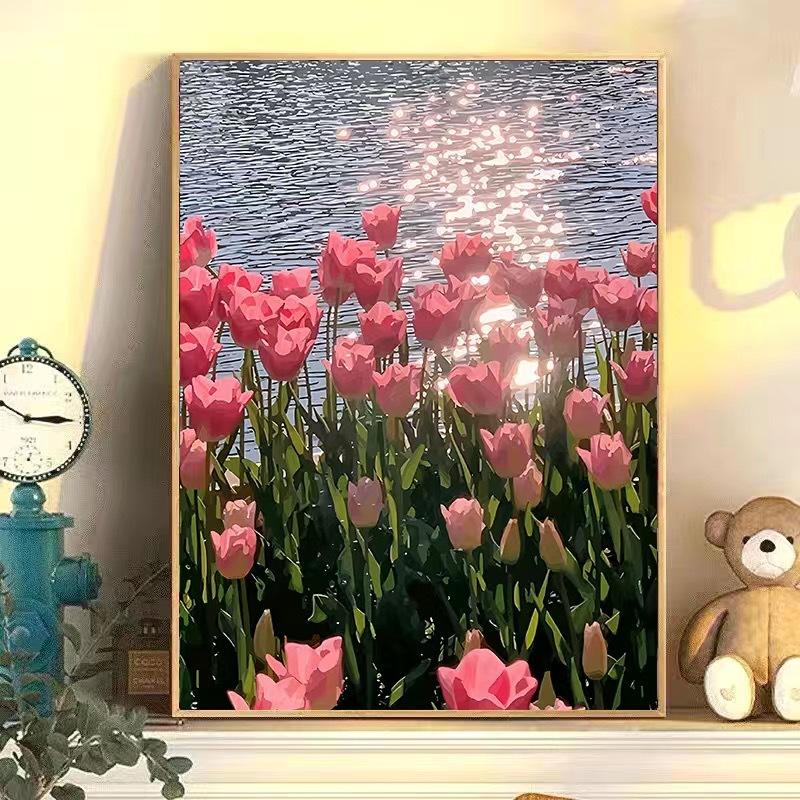 Diy Digital Oil Painting Flower Landscape Filling Coloring Oil Painting Stall Toy Painting