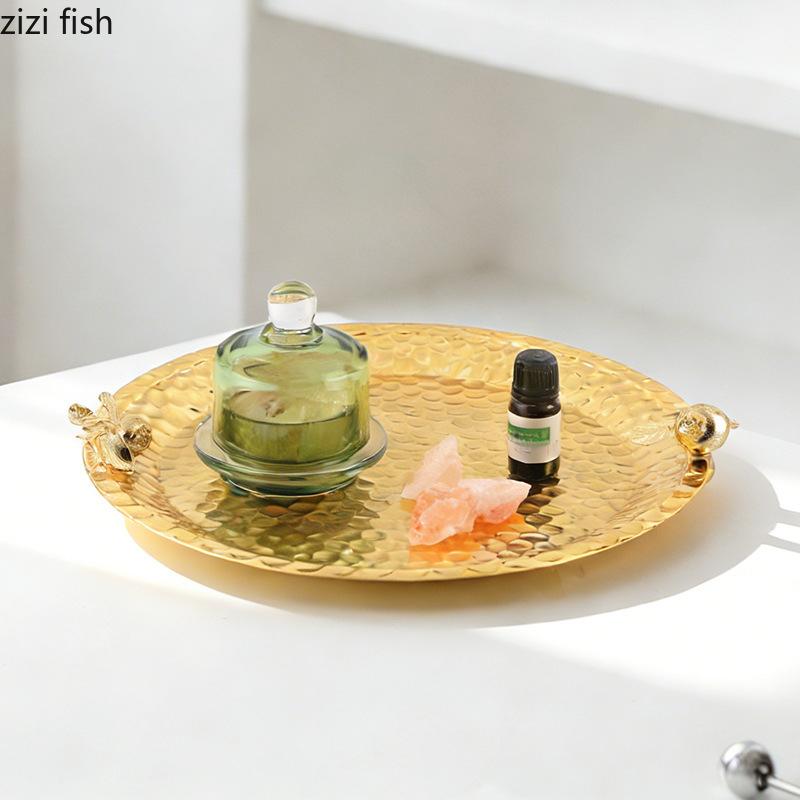 Hammer Patterned Metal Fruit Tray Ornament Dessert Plate Cake Plate Fruit Plates Salad Bowl Dim Sum Dish Storage Tray