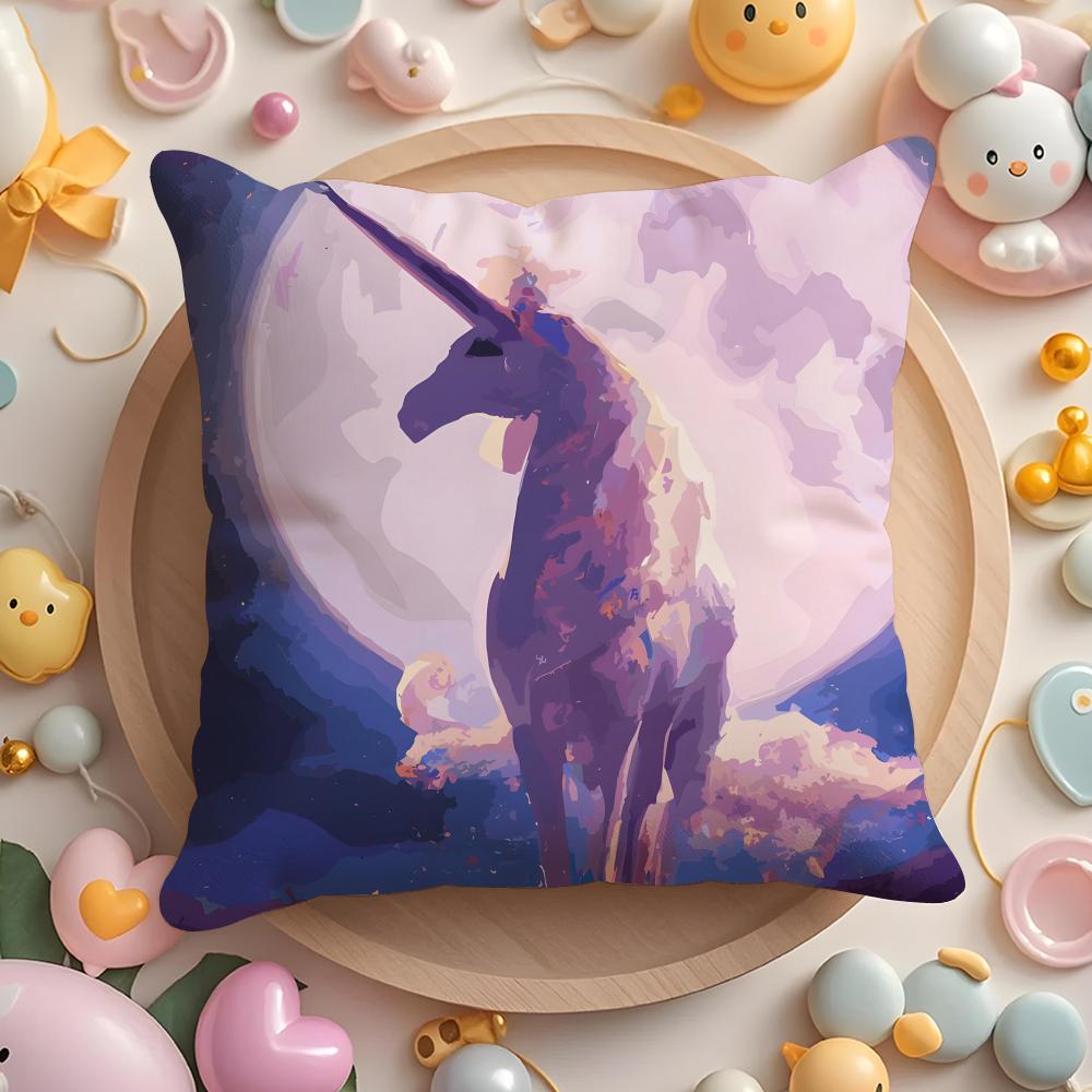 Rainbow Unicorn Cushion Cover Plush Fabric Soft Double-Sided Printed Sofa Warm Winter Home Gift Pillow Cover