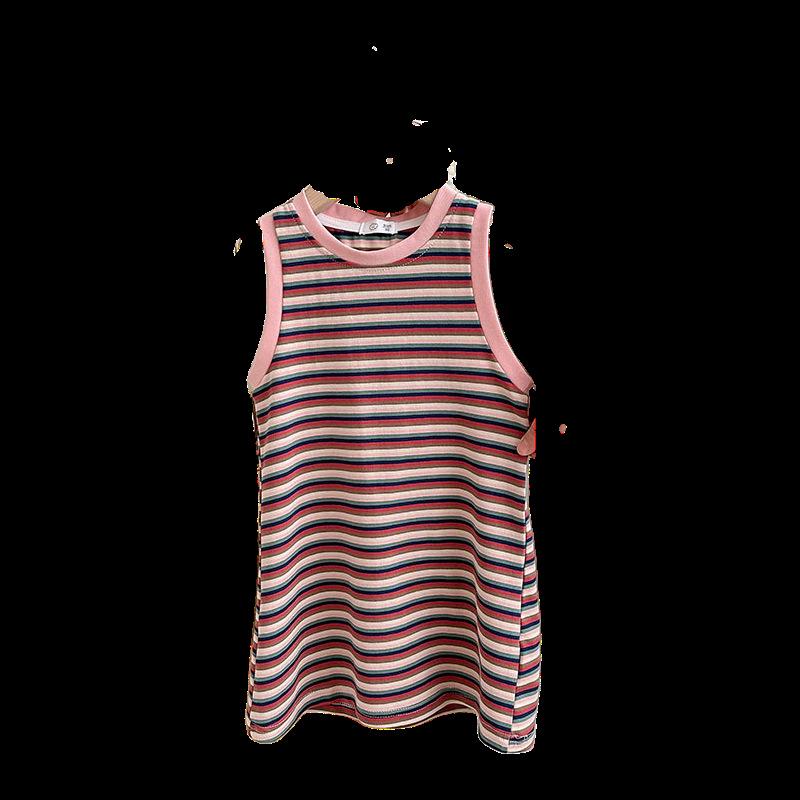 Девичье летнее платье без рукавов в полоску - Милое платье-сарафан в корейском стиле 120 cm