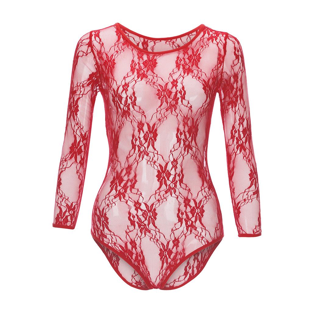Womens Long Sleeve Lace Floral Bodysuit Stretch Ladies Leotard Body Top
