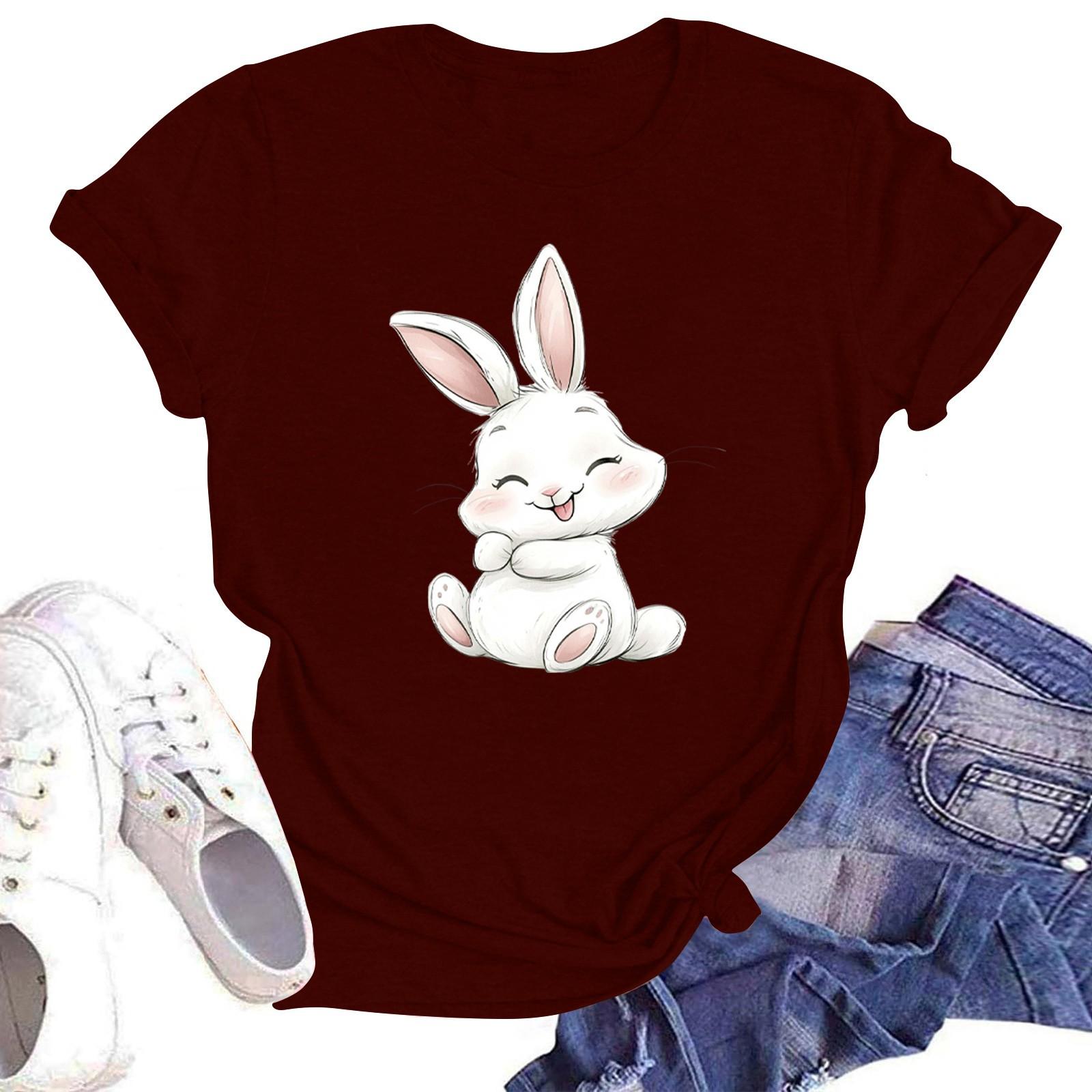 

Женская повседневная футболка с круглым вырезом и короткими рукавами с принтом M винный