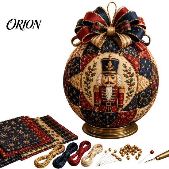 Fabric Ball Craft Set Quilted Christmas Ornament DIY Kit, Patchwork Material Pack Crafting Gift for Beginner, Handmade Xmas Tree Hanging Decor Adults