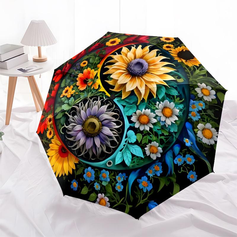 1pc Floral Yin-Yang Harmony Umbrella with Plastic Handle,Suitable for All Seasons Home Travel Outdoor UmbrellaDD1245