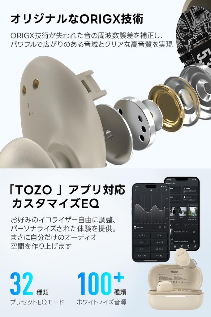 TOZO Wireless Superior Sound Compact and Noise Reduction for Bluetooth IPX5 Up To 32 Hours of App Custom EQ Compatible with Voice Instant Fast