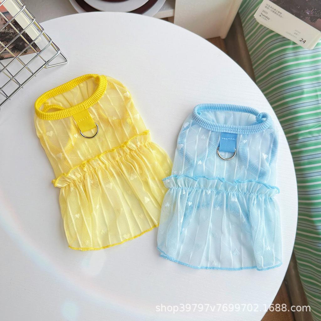 Hollow love lotus leaf skirt pet dog dog cat clothes summer thin breathable sunscreen than bear