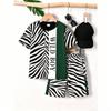 T-shirt e Pantaloncini Bambino Set 2 Pezzi Stampa Zebra Colorata Estate Casual Outdoor Set Abbigliamento per Bambino e Bambina