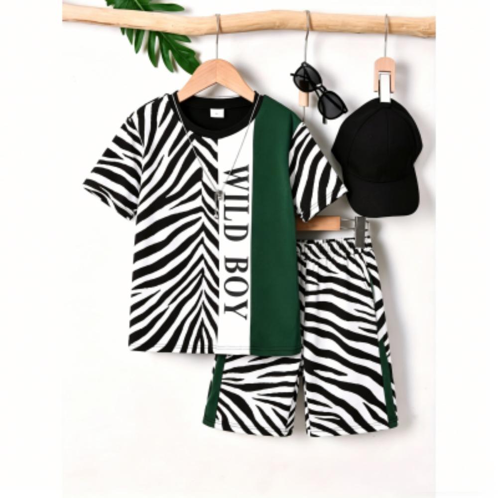 

Simple Zebra Color Print Kids T-shirt and Shorts 2 Piece Set Summer Casual Outdoor Boy s and Girl s Outfit Set 100