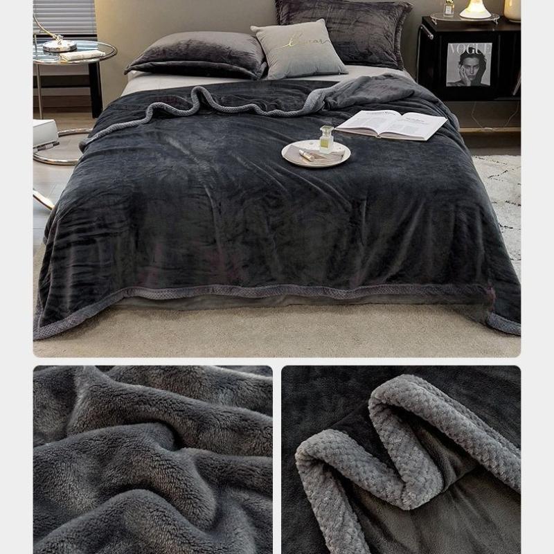 Double Layer Plush Four Season Universal Blanket Large Size Double Thin Quilt Single Sofa Blanket Outward Travel Blankets Solid Color Bed Sheet 1pcs