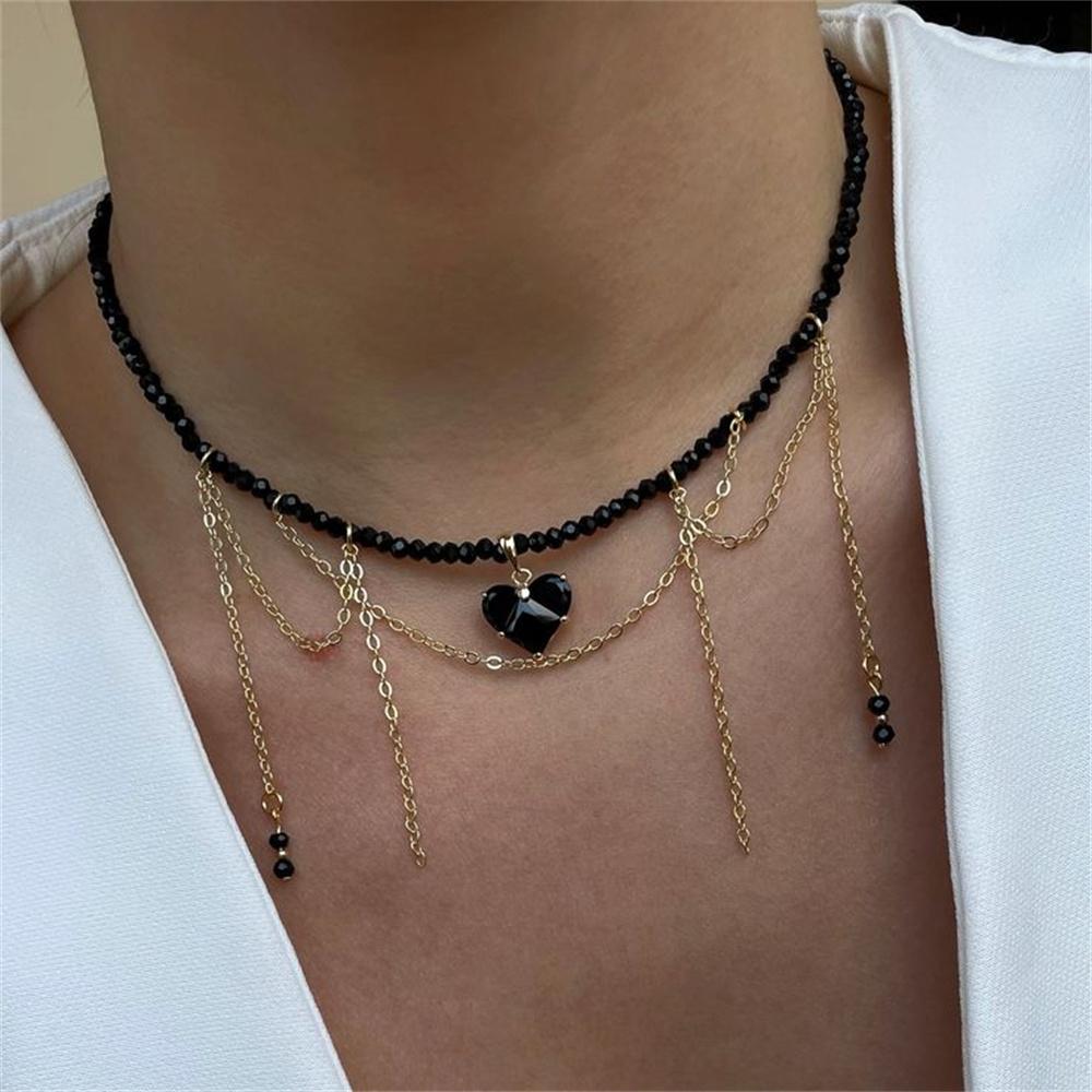 Fashion Vintage Tassels Zircon Heart Pendant Necklace For Women Female Boho Geometric Baroque Transparent Crystal  Chain Jewelry