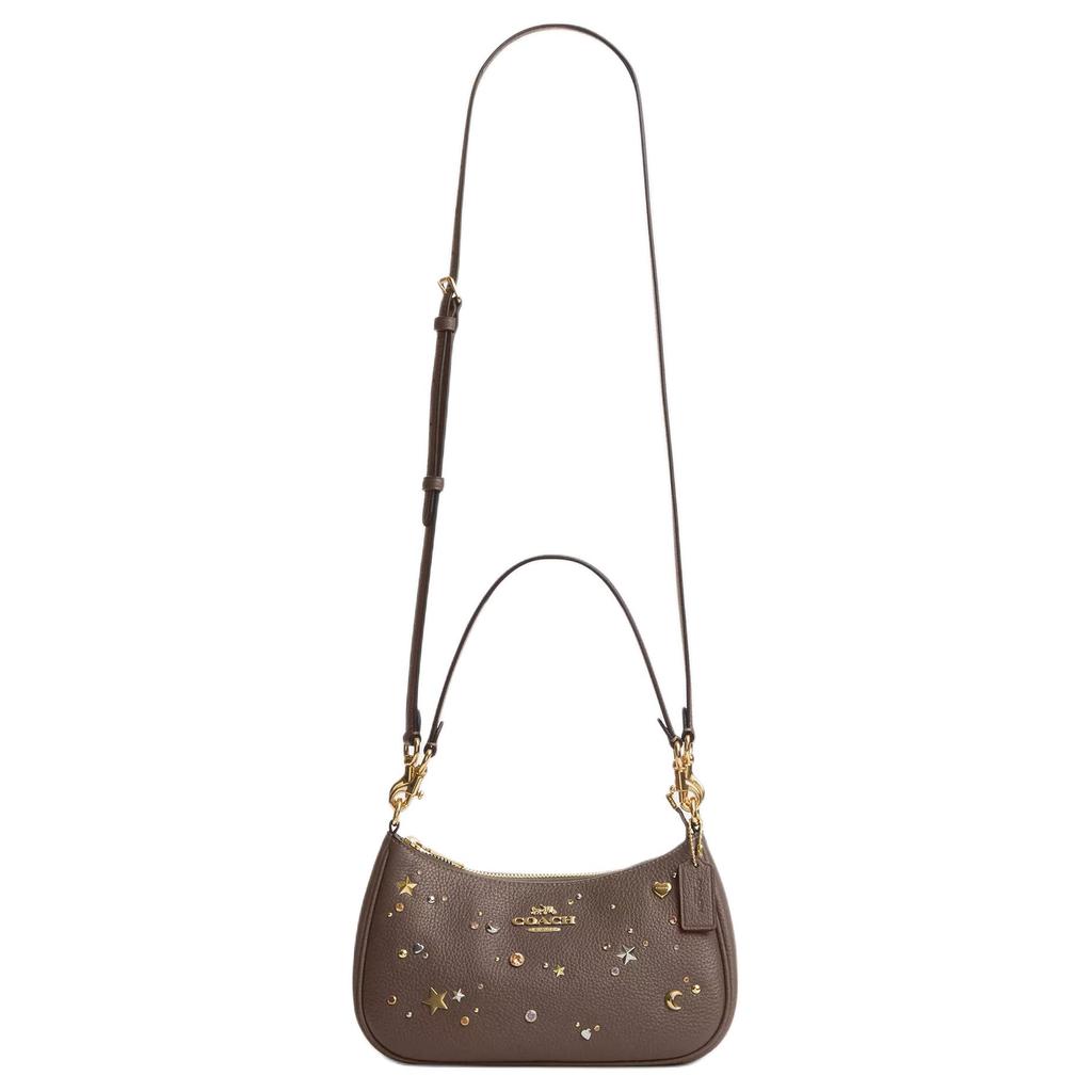 Coach Teri 24 Removable Shoulder Strap Star And Moon Decoration Hammered Leather Shoulder Bag Medium Women Shoulder Bag Brown CCZ99-IMV2R