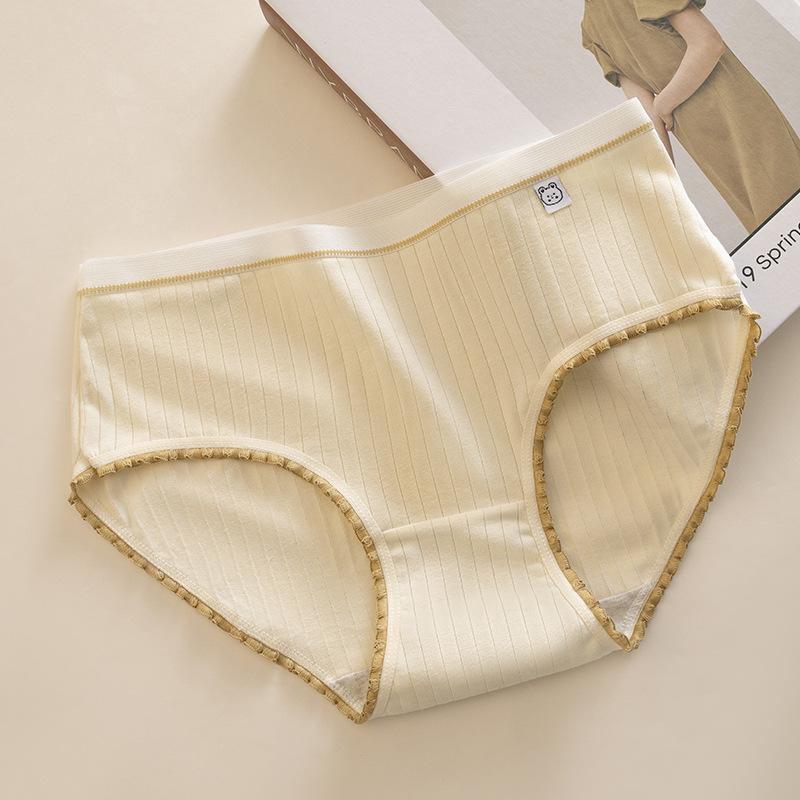 Women's Pure Cotton Underwear All Cotton Antibacterial Crotch Mid Waist Briefs Breathable Triangle Panties