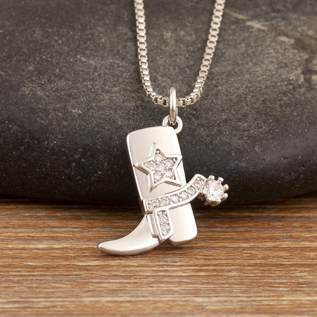 Nidin New Arrival Punk Boot Shape Zircon Pendant Necklace 3 Styles Choice For Female Male Trendy Personality Jewelry Party Gifts