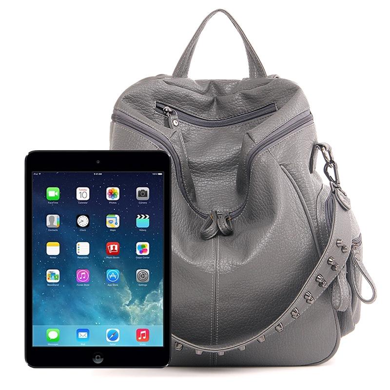 Women Backpack Purse PU Washed Leather Rivet Studded Shoulder Bag