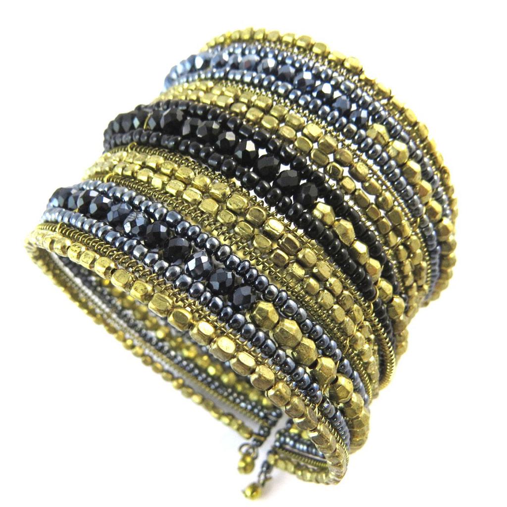 Les Trésors De Lily [N8251] - Designový náramek 'Katmandou' šedočernozlatý