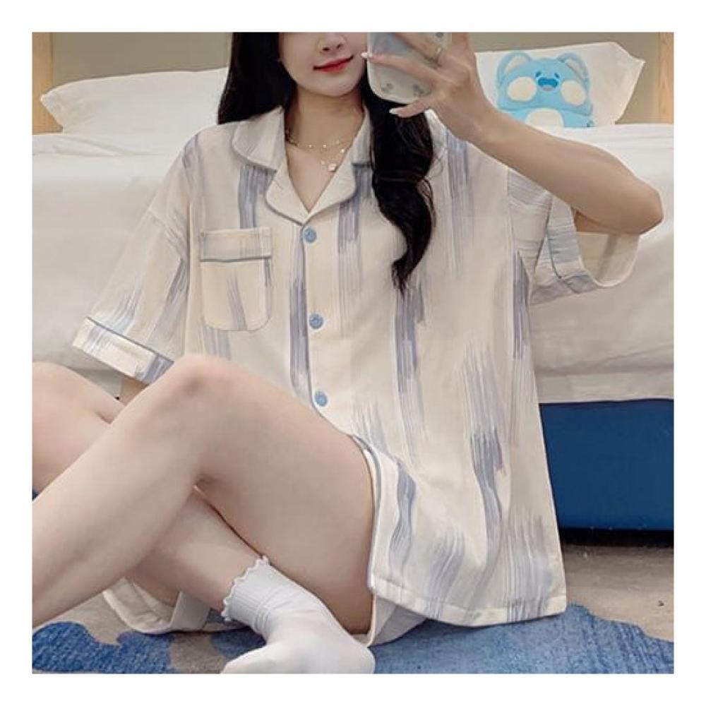 Navava Nt1563 Fresh Print Collar Short Sleeve Pajama Set