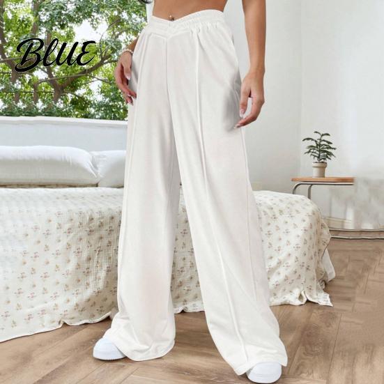 Wide-leg Bottoms Women Pants V-Shaped Elastic High Waist Straight Wide Leg Lounge Trousers Long Solid Color Loose Fit Sweatpants Daily Wear