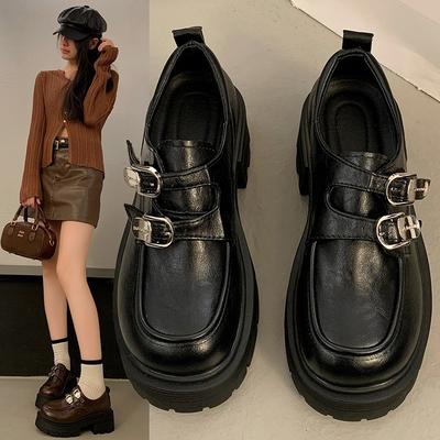 Small Leather Shoes Women's New British Platform Thick Heel Heightening Single Shoes Spring