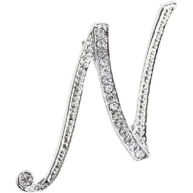 26 Letter Brooch Pins Small Silver Metal Rhinestone Crystal Initial A~Z Alphabet Brooch Lapel Pins for Men Women Girls Boys Birthday Christmas