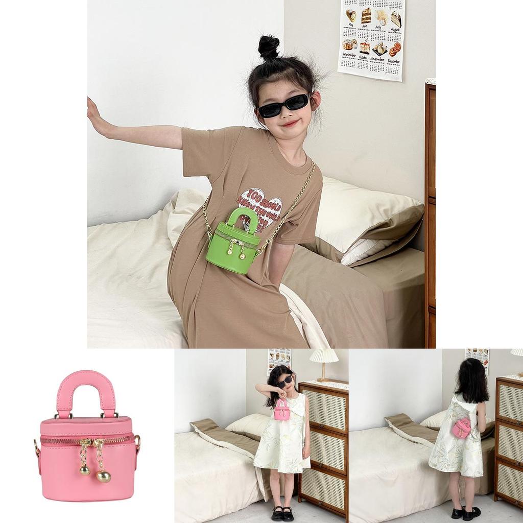 Trendy Yellow Mini Handbag For Kids Chic Girls Pu Leather Bucket Bag For Daily Use
