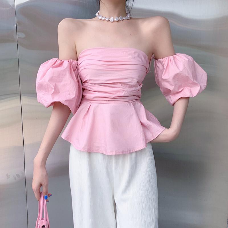 

Блузка для женщин с открытыми плечами, короткие летние короткие шифоновые топы с короткими рукавами One Size