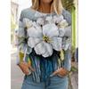 T-shirt manches longues ras du cou femme, design tendance, impression florale 3D, style fin, coupe régulière, printemps/automne
