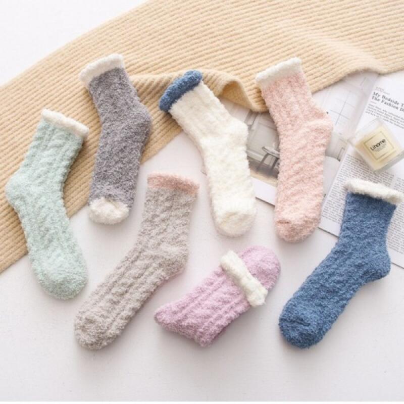 Pastel Color Cable 7-Color Women s Sleep Socks Blue