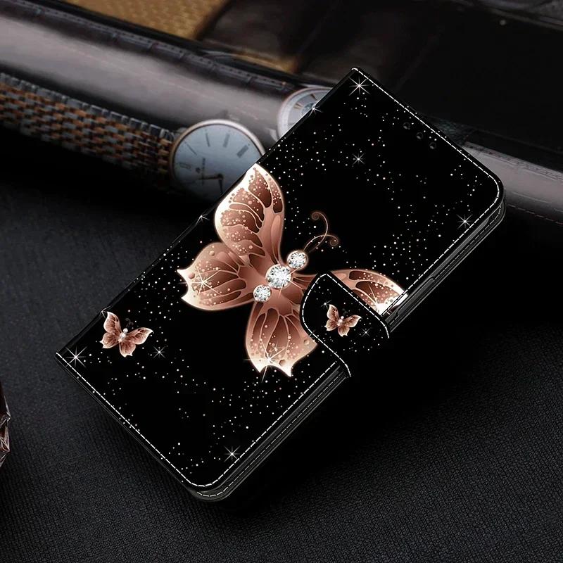 Magnetic Leather Funda For Samsung Galaxy S24 Ultra S23 Plus S22 S21 S20 FE Butterfly Flower Painted Card Slots Flip Phone Cover