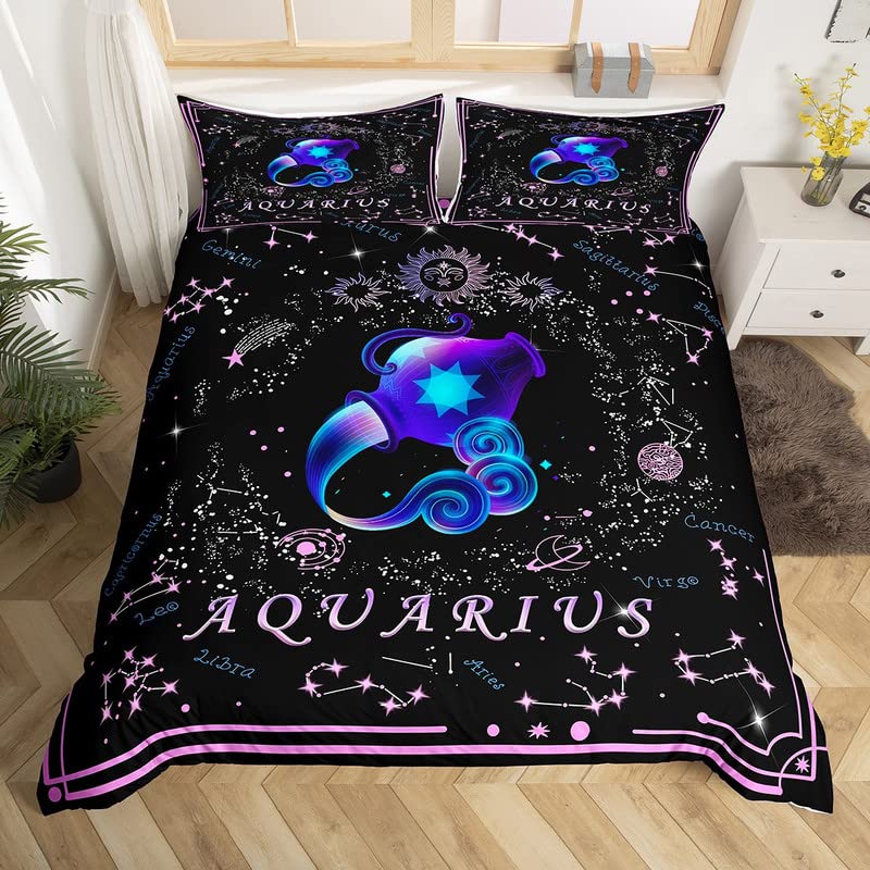 Gemini King Queen Duvet Cover Constellation Horoscope Comforter Cover Astrology Galaxy Bedding Set Star Polyester Quilt Cover