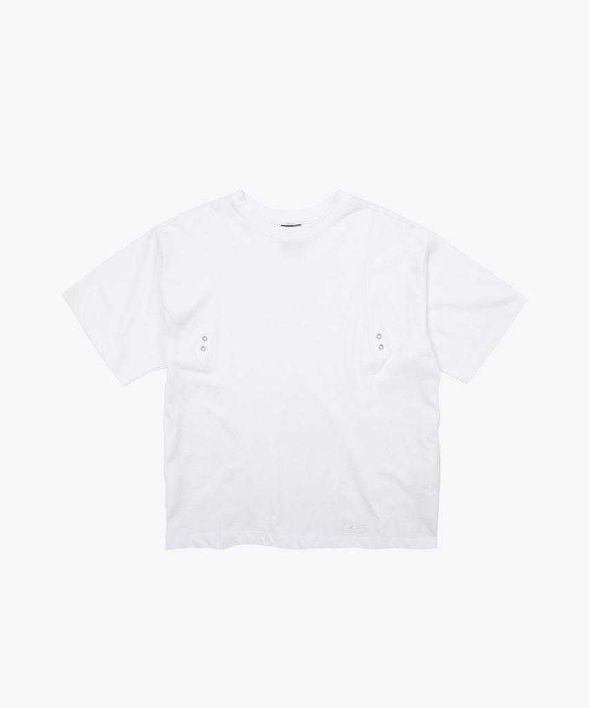 Liomeu Curved Incision Washed Short Sleeve T-Shirt_White