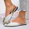 Mode Damen Flats Schuhe Übergröße Neu Kleine Ferse Niedriger Absatz Slipper Französischer Stil Baotou Sandalen Damen Strass Spitze Einzelne Schuhe