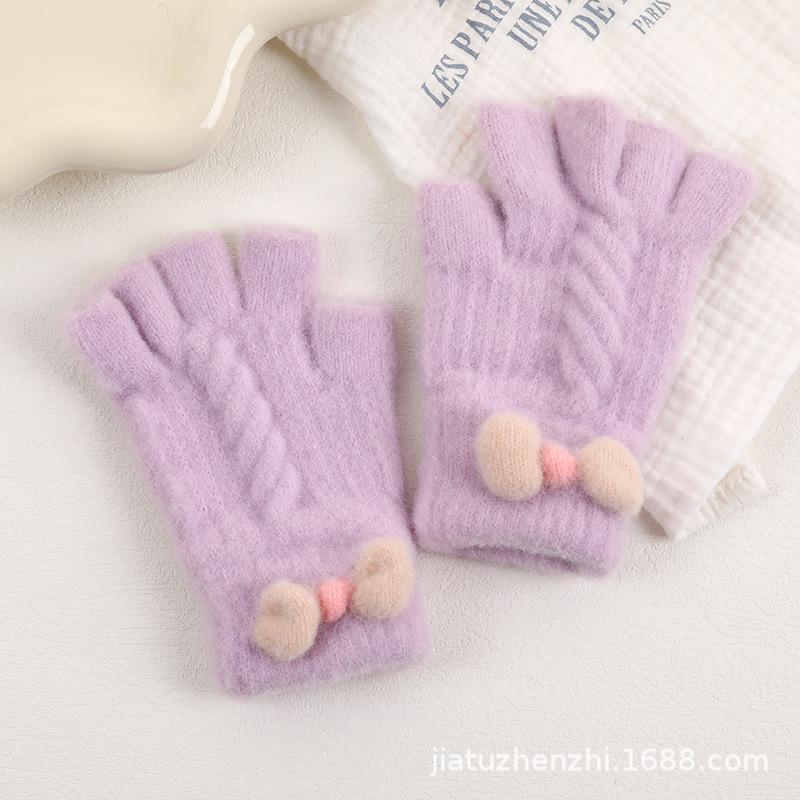 New Embroidered Gloves Female Cute Cartoon Smiley Face Bear Autumn and Winter Warm and Cold-proof Men's and Women's Needles