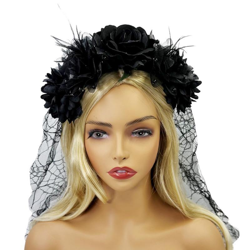 

New Party Headband Oversized Rose Flower Headgear Lace Prom Dress Up Hair Accessories чёрный
