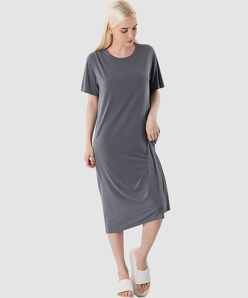 ARMEDES Damen Locker geschnittenes Kurzarm-Maxikleid Ar-314